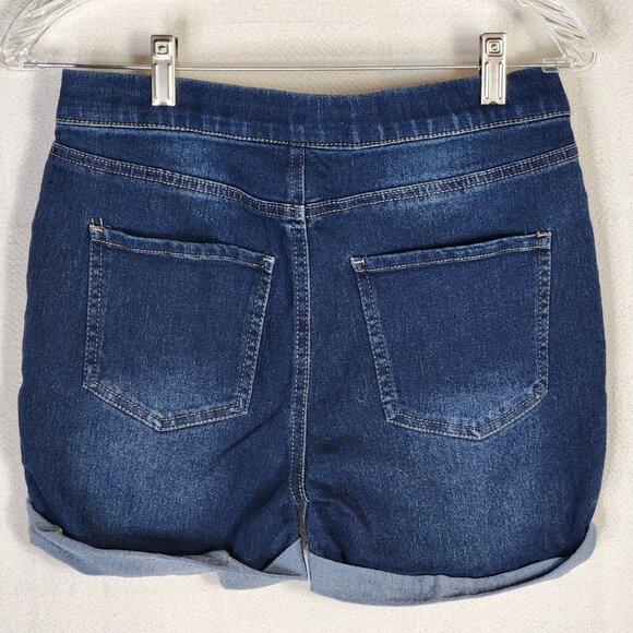 Just Be Dark Wash Drawstring Waist Stretch Denim Shorts with Cuff Detail Size S - Picture 8 of 16